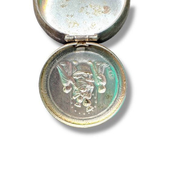 Antique Late 1800s Silver Religious Locket Pendant on Sterling Chain - Picture 6 of 13